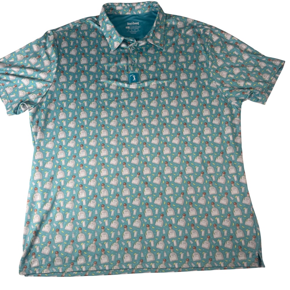 Bogey Bros Golf Polo Mens XXL Teal Tequila Print Performance Stretch Resort Top